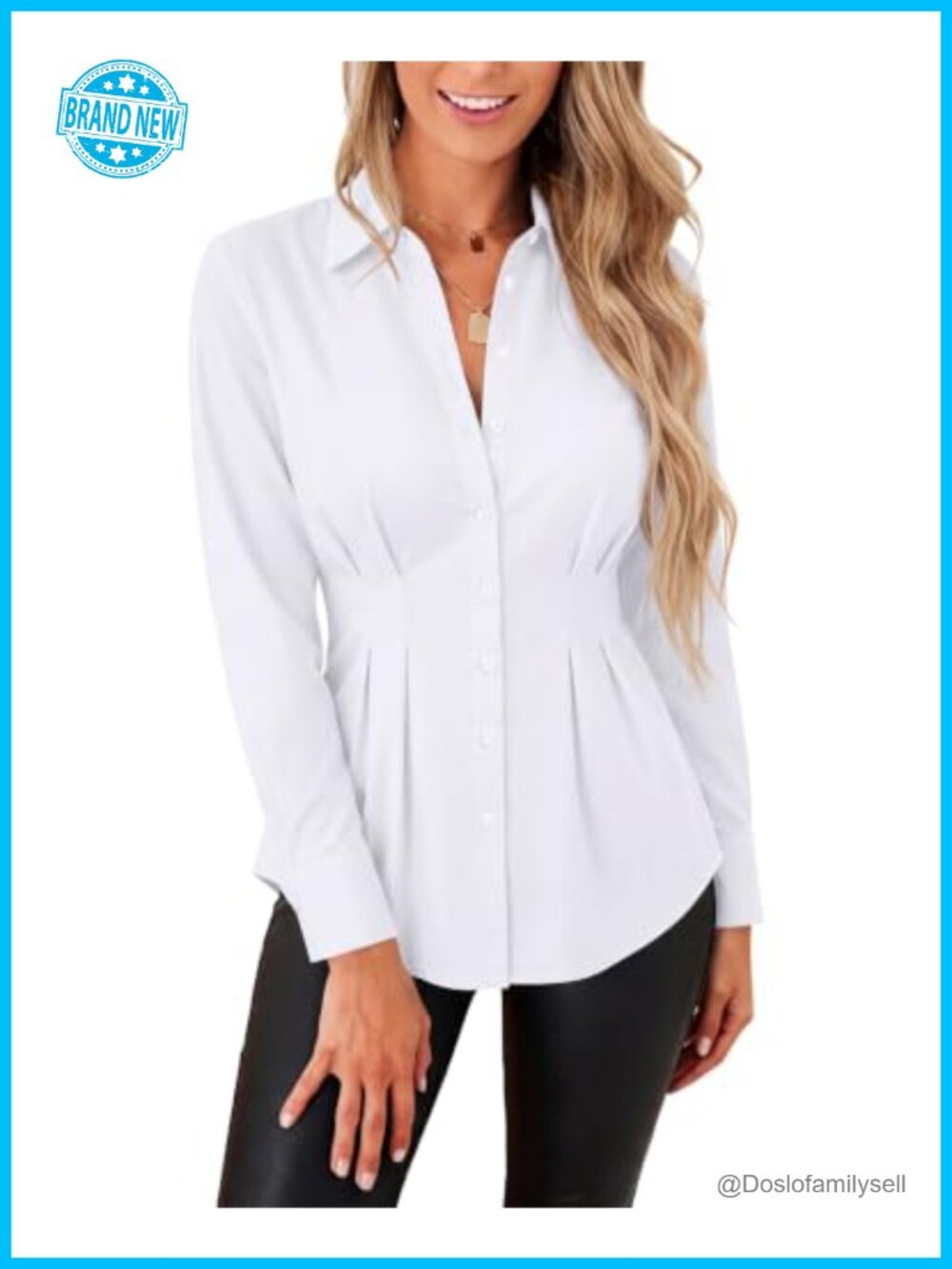 Women's Button Down Shirt Cinched Waist Fitted Collared Blouse